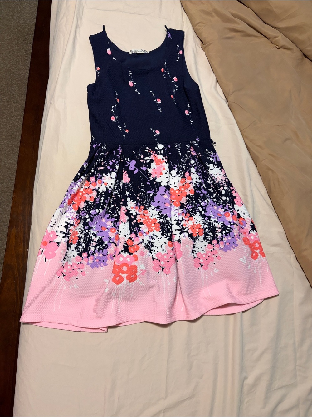 Knitworks Navy, Pink and Purple Floral Fit-and-Flare Dress